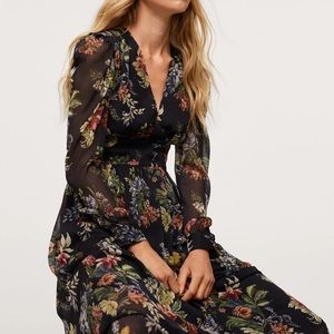 Mango floral long sleeve dress